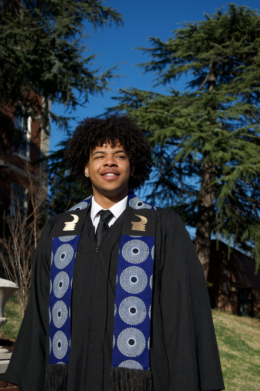 Honors Collection African Print Graduation Sash w/ Adinkra Embroidery - AKOBEN (Vigilance, Wariness)