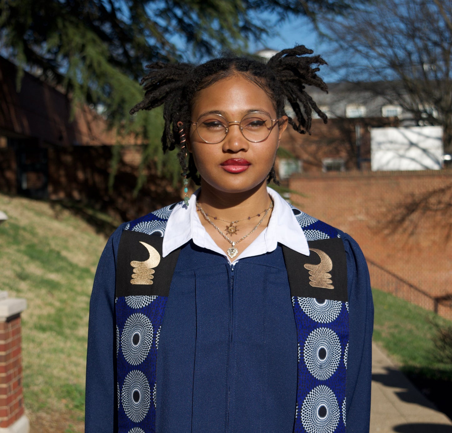 Honors Collection African Print Graduation Sash w/ Adinkra Embroidery - AKOBEN (Vigilance, Wariness)