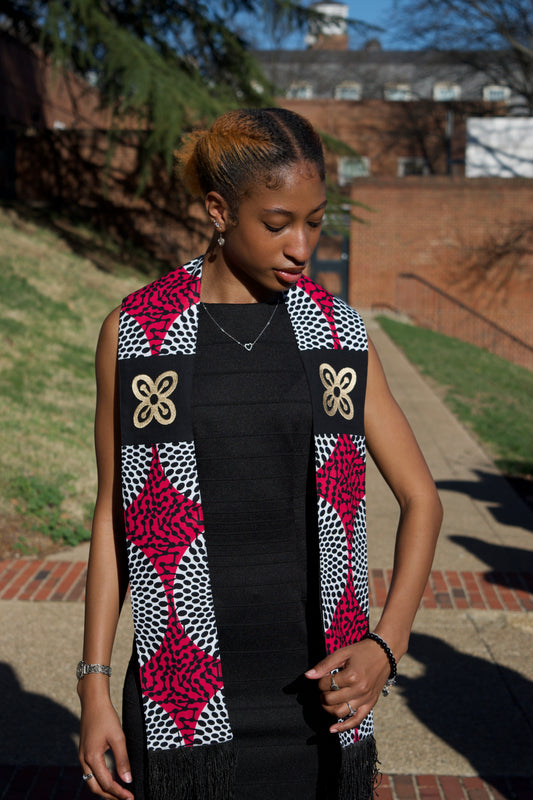 Honors Collection African Print Graduation Sash w/ Adinkra Embroidery - BESE SAKA (Affluence, Power, Abundance, Unity)