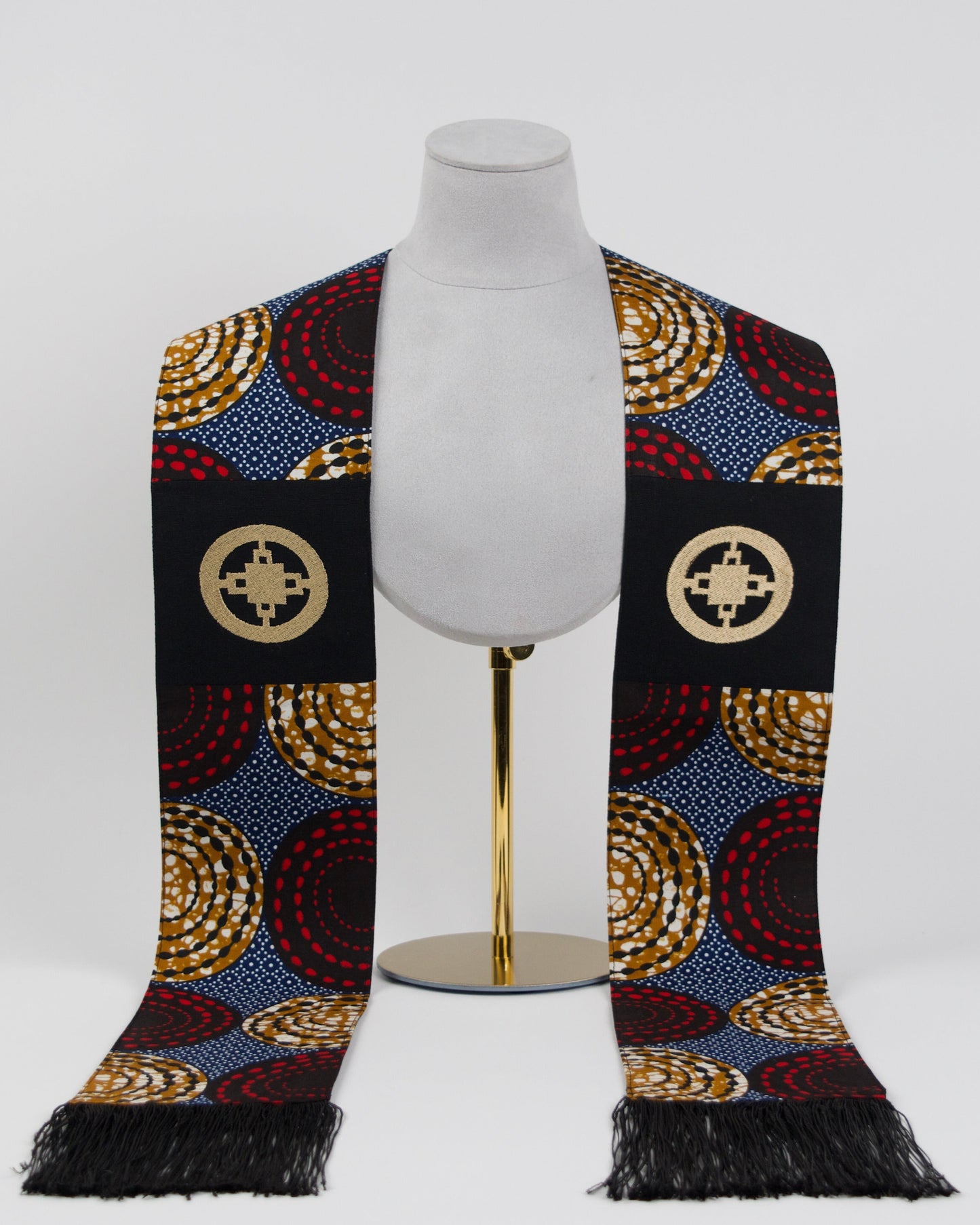 Honors Collection African Print Graduation Sash w/ Adinkra Embroidery - DAME DAME (Intelligence, Ingenuity)
