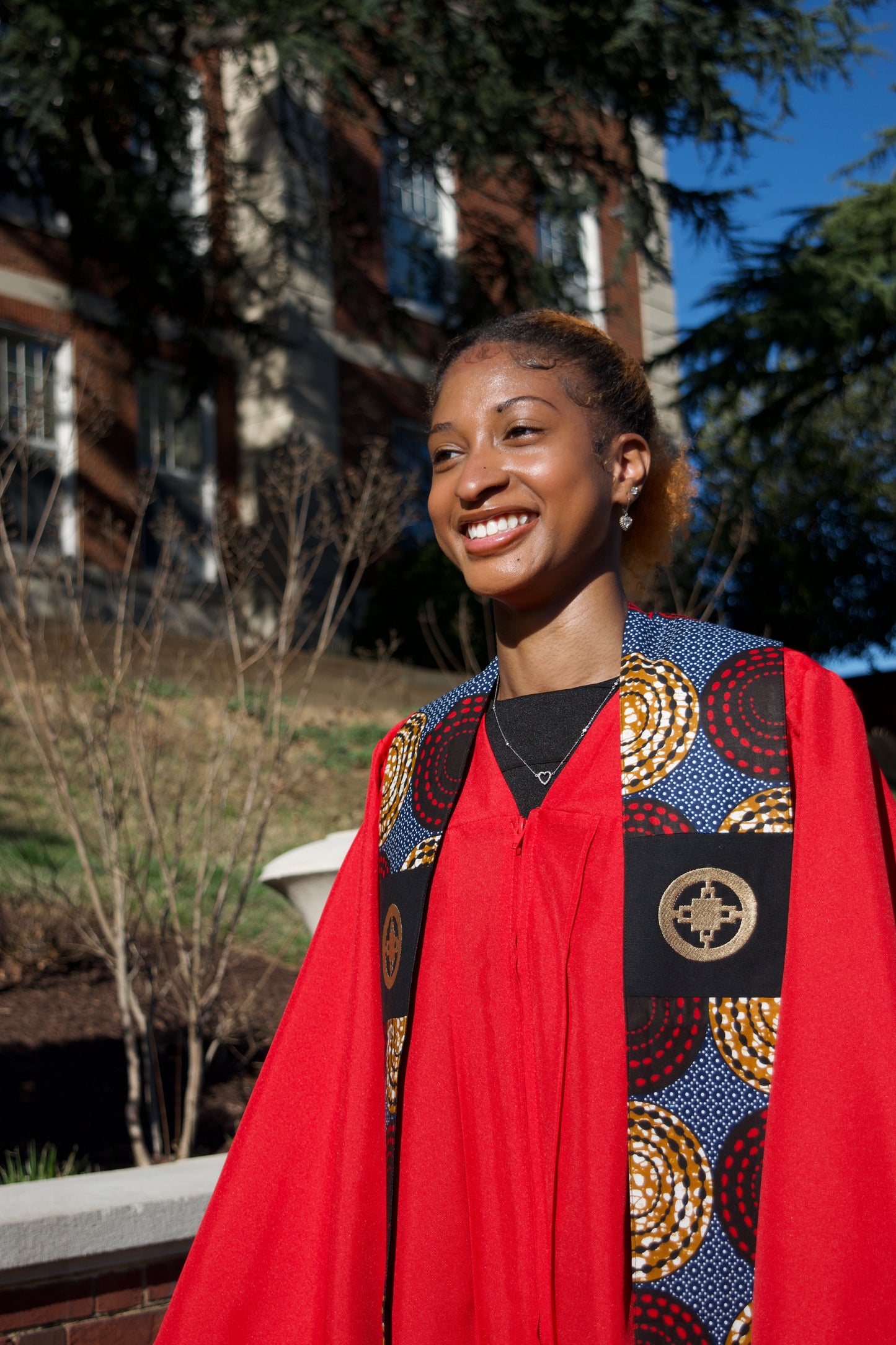 Honors Collection African Print Graduation Sash w/ Adinkra Embroidery - DAME DAME (Intelligence, Ingenuity)