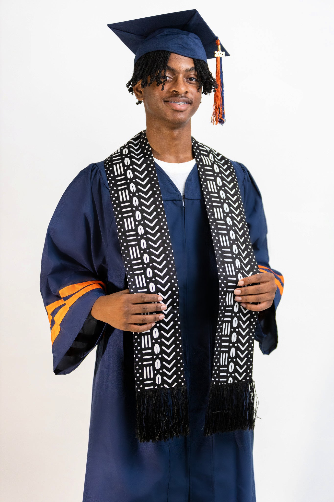 Heritage Collection African Print Graduation Sash - Black and White Print