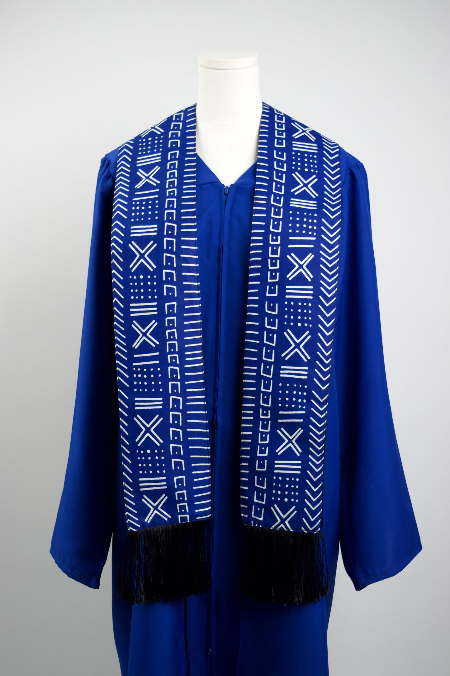 Heritage Collection African Print Graduation Sash - Blue and White Print