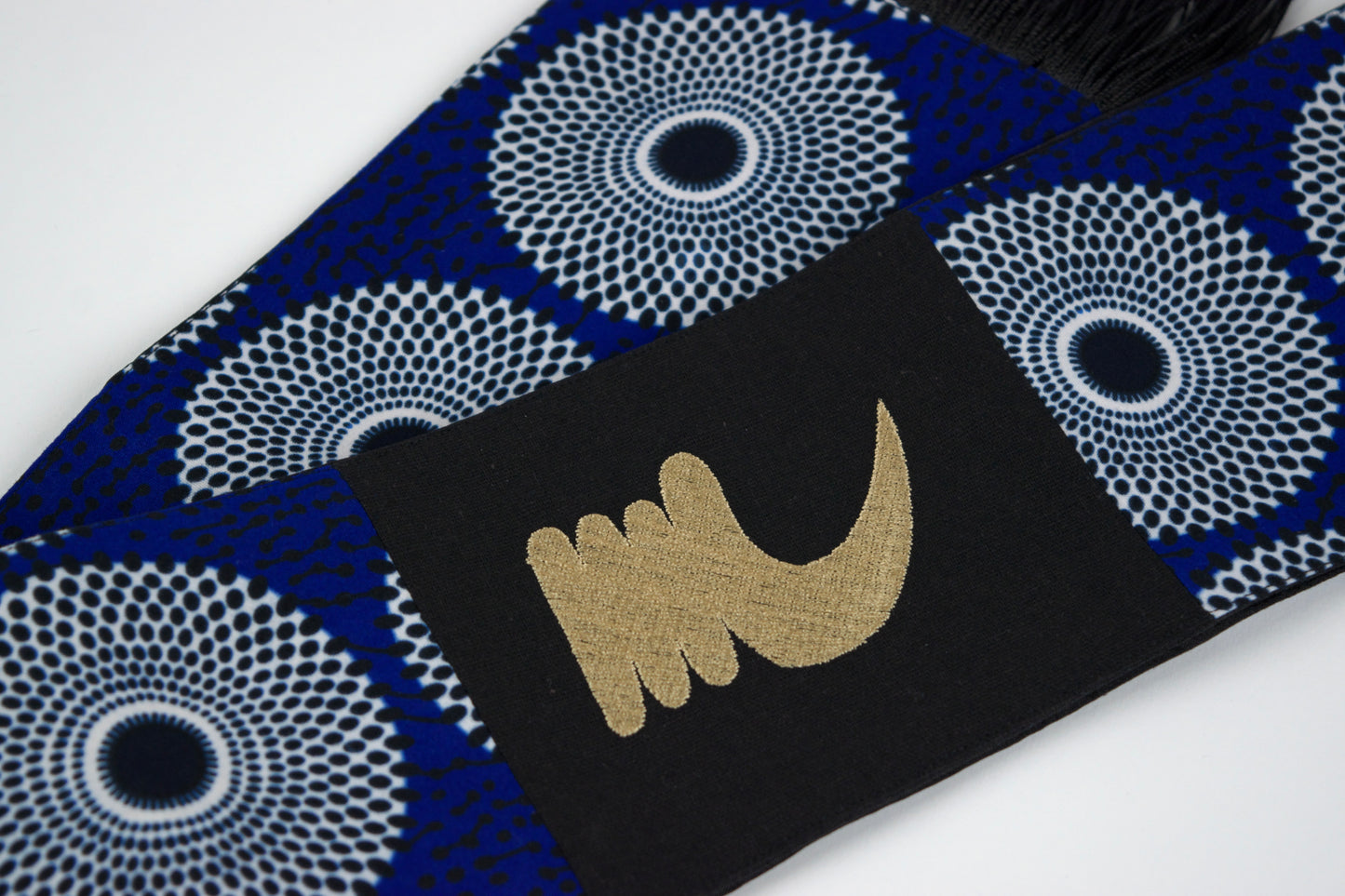 Honors Collection African Print Graduation Sash w/ Adinkra Embroidery - AKOBEN (Vigilance, Wariness)