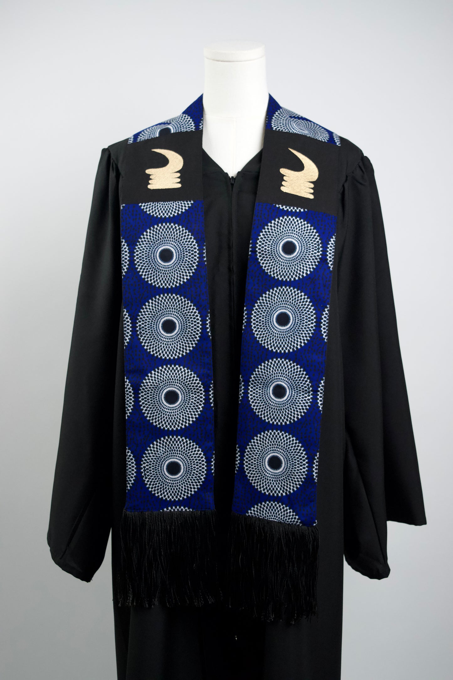 Honors Collection African Print Graduation Sash w/ Adinkra Embroidery - AKOBEN (Vigilance, Wariness)