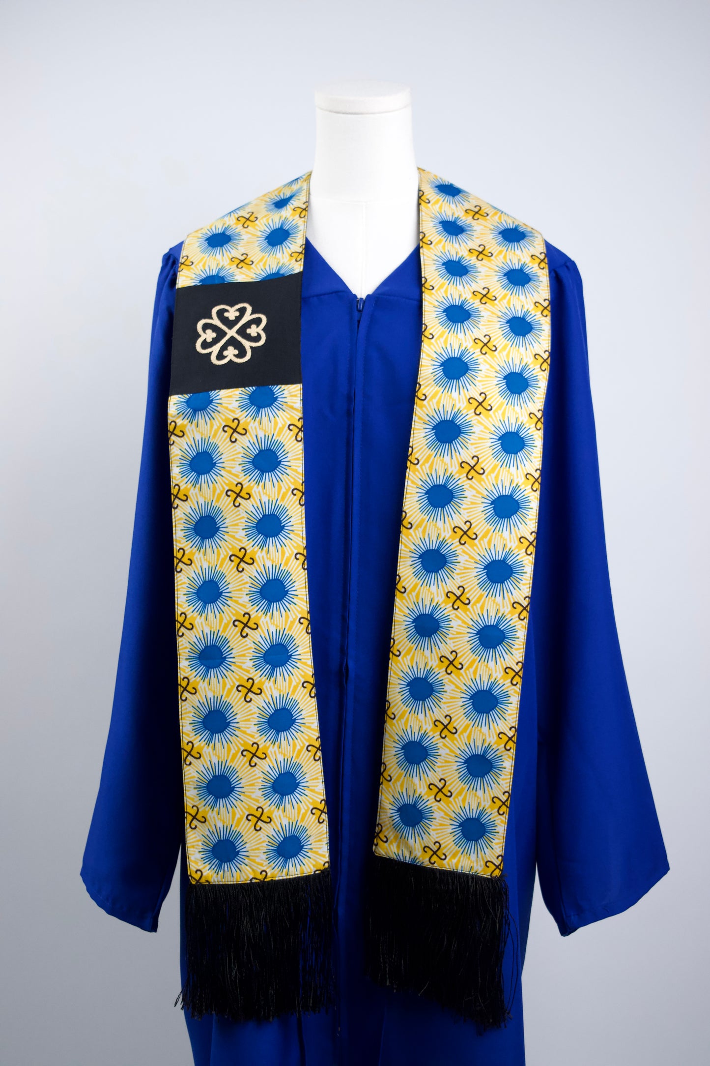 Honors Collection African Print Graduation Sash w/ Adinkra Embroidery - NYAME DUA (God's Presence & Protection)