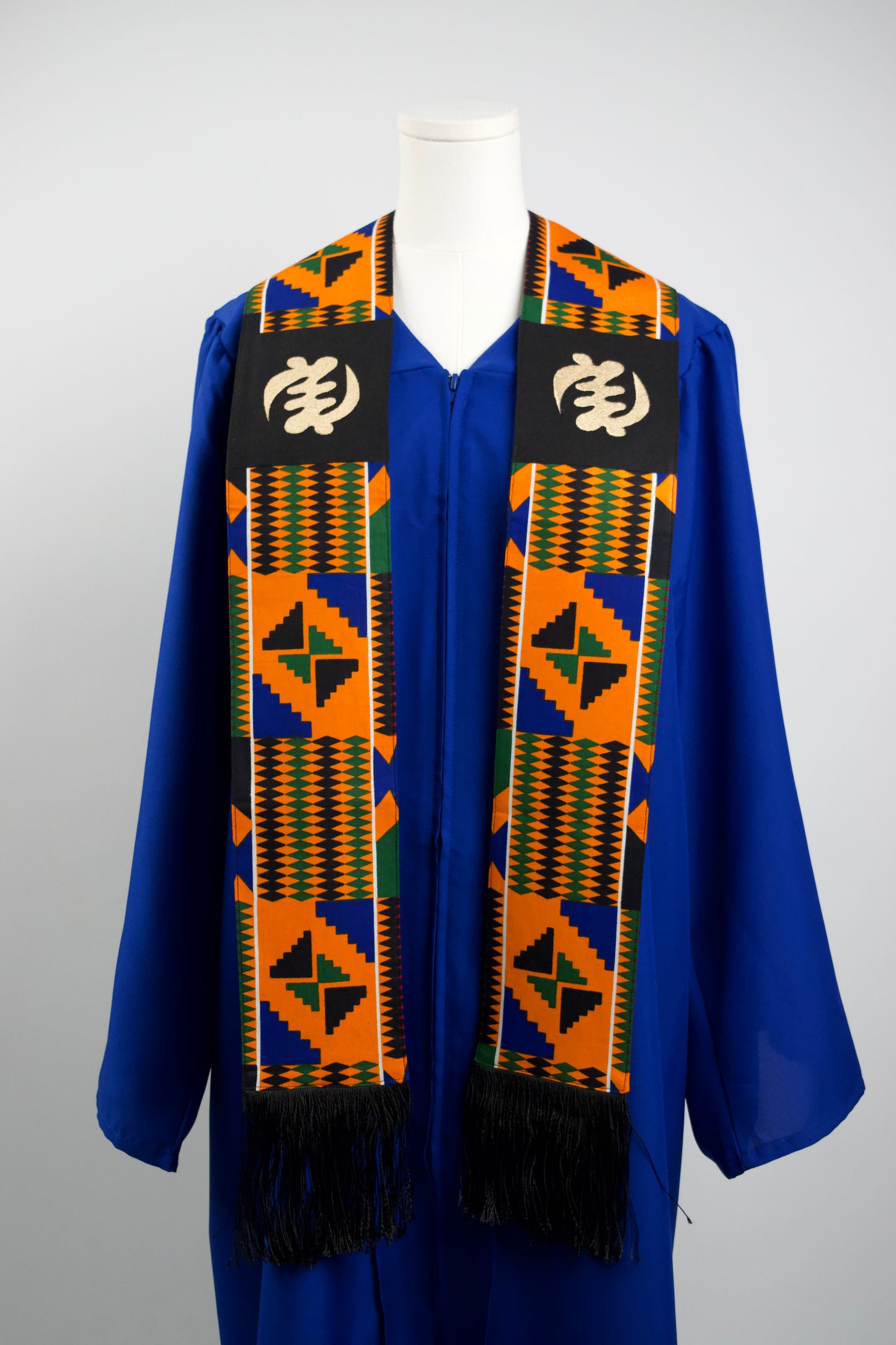 Honors Collection African Print Graduation Sash w/ Adinkra Embroidery - GYE NYAME (Supremacy of God)