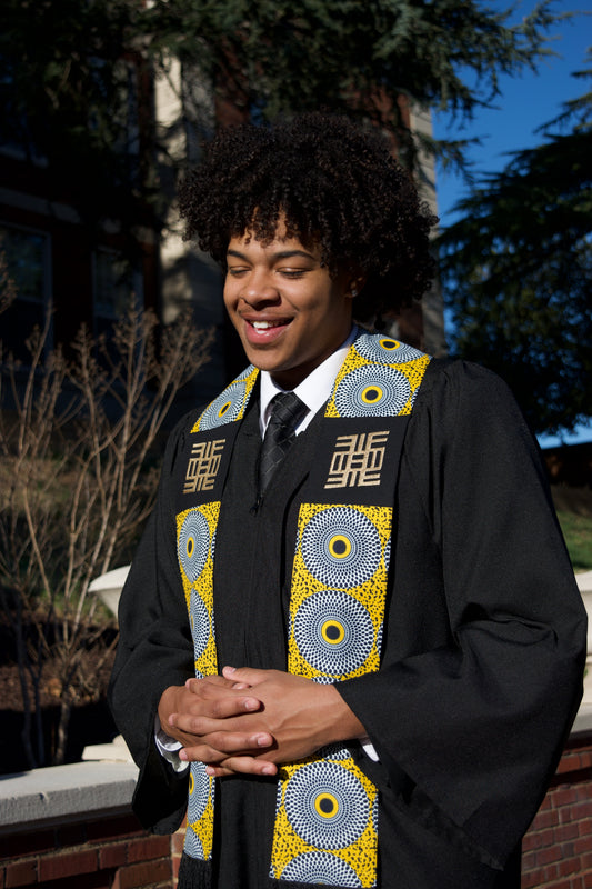 Honors Collection African Print Graduation Sash w/ Adinkra Embroidery - NEA ONNIM (Knowledge, Life-long Education)