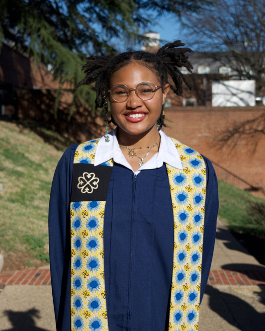 Honors Collection African Print Graduation Sash w/ Adinkra Embroidery - NYAME DUA (God's Presence & Protection)