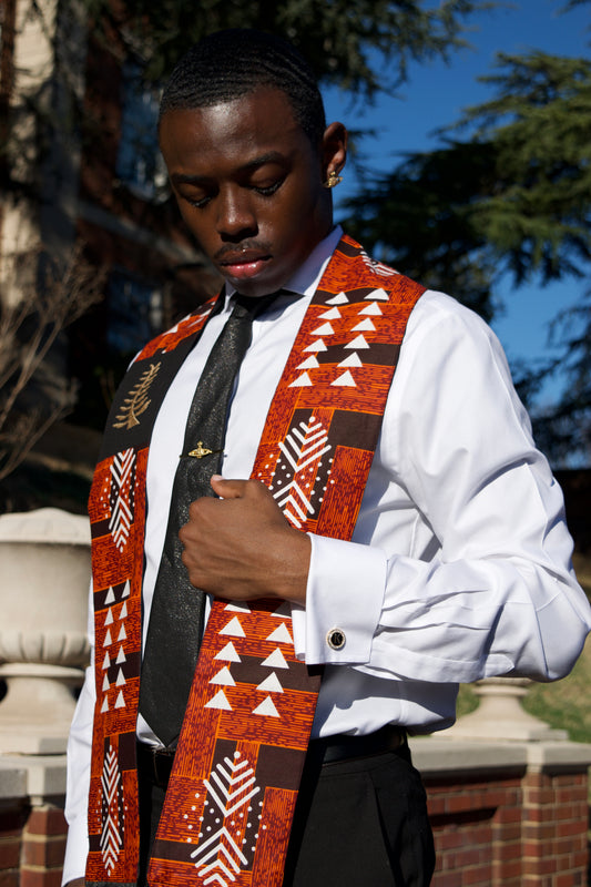 Honors Collection African Print Graduation Sash w/ Adinkra Embroidery - NYAME NTI (Faith & Trust in God)
