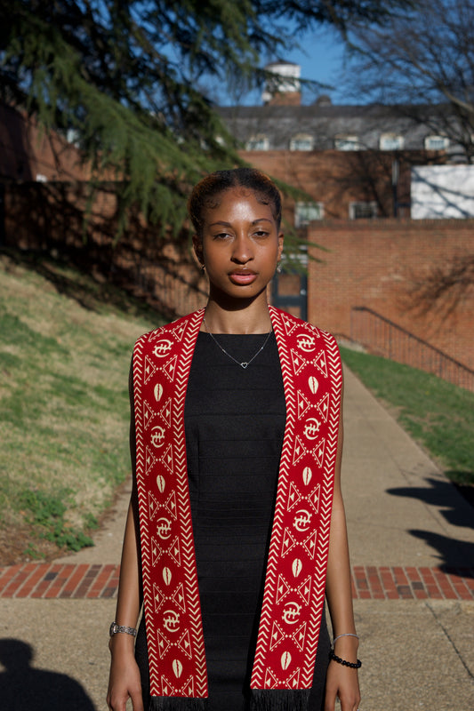 Heritage Collection African Print Graduation Sash - Red and White Print