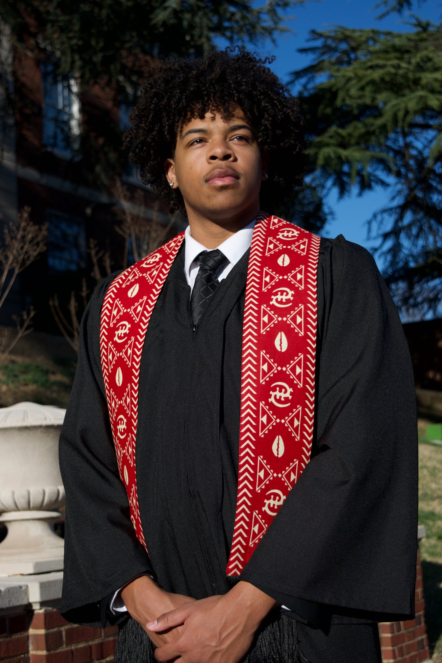 Heritage Collection African Print Graduation Sash - Red and White Print