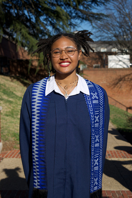 Heritage Collection African Print Graduation Sash - Two Pattern Blue and White Print