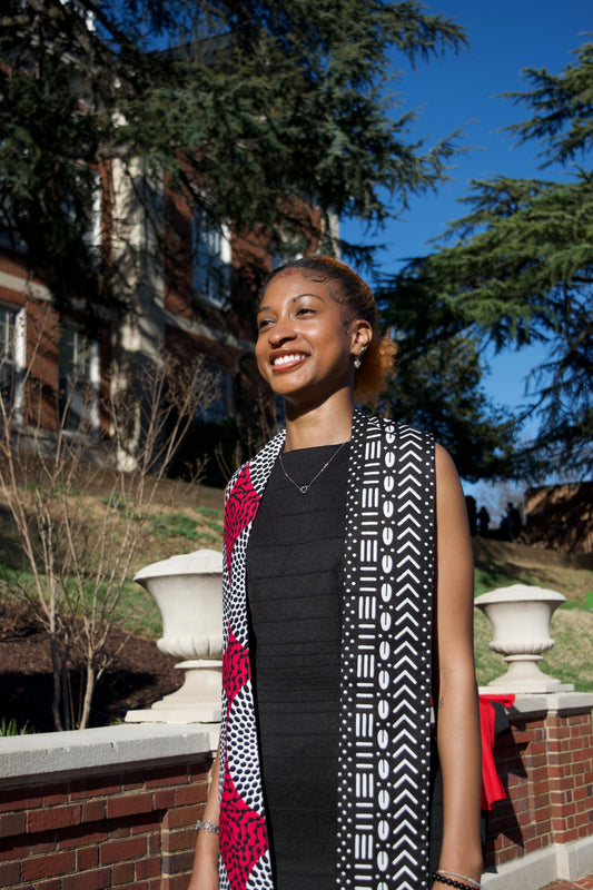 Heritage Collection African Print Graduation Sash - Two Pattern Black, Pink, White Print