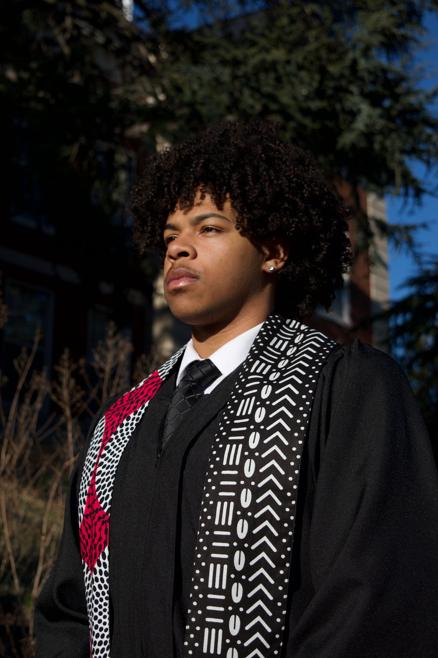 Heritage Collection African Print Graduation Sash - Two Pattern Black, Pink, White Print