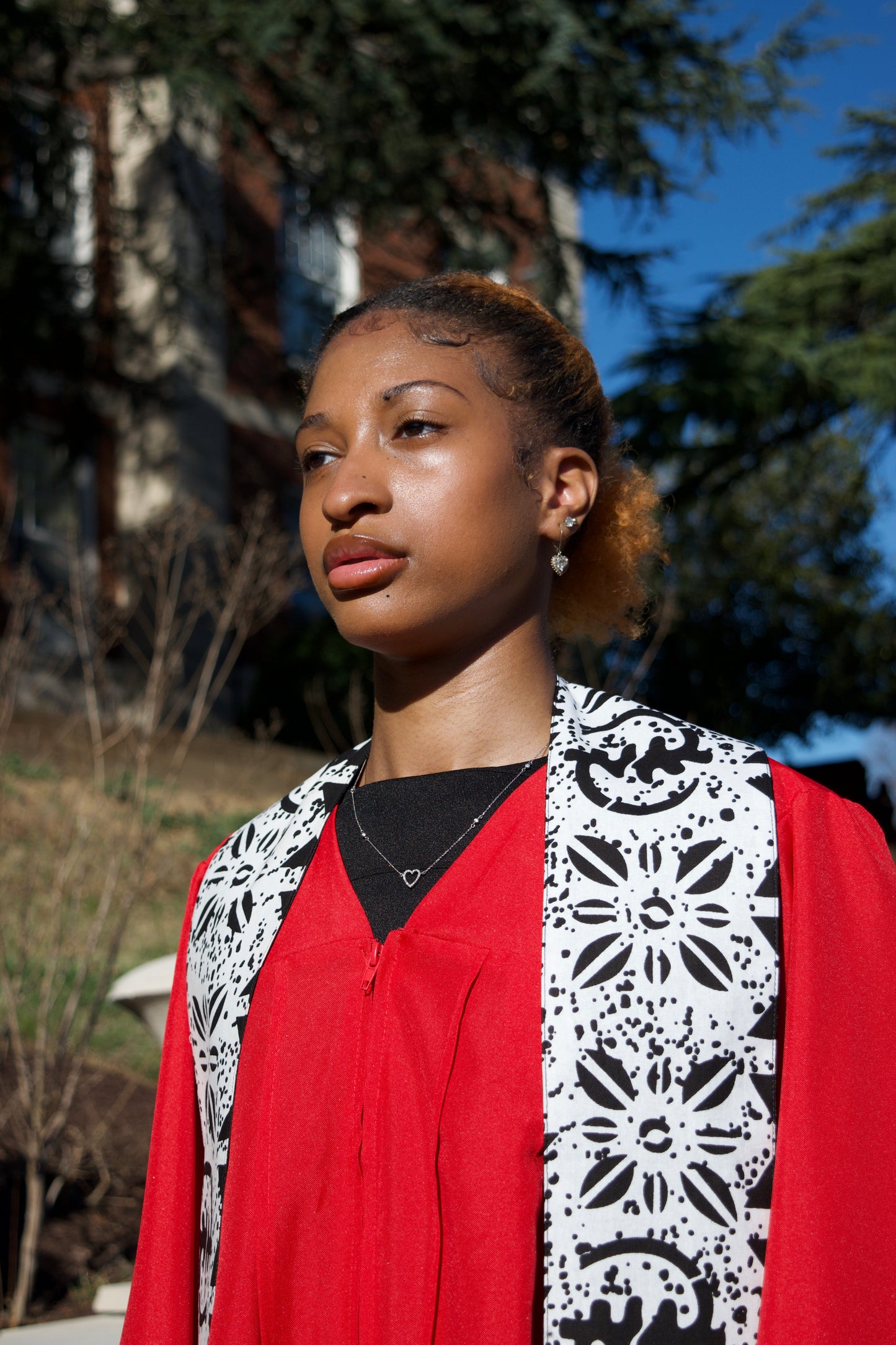 Heritage Collection African Print Graduation Sash - White and Black w/ Adinkra Embed Print