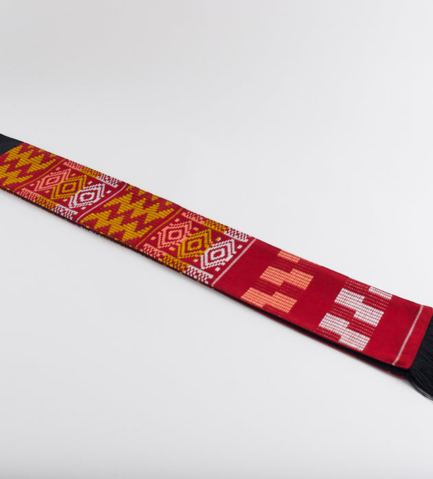 Royal Collection African Kente Graduation Sash - Red, Gold, and White Pattern