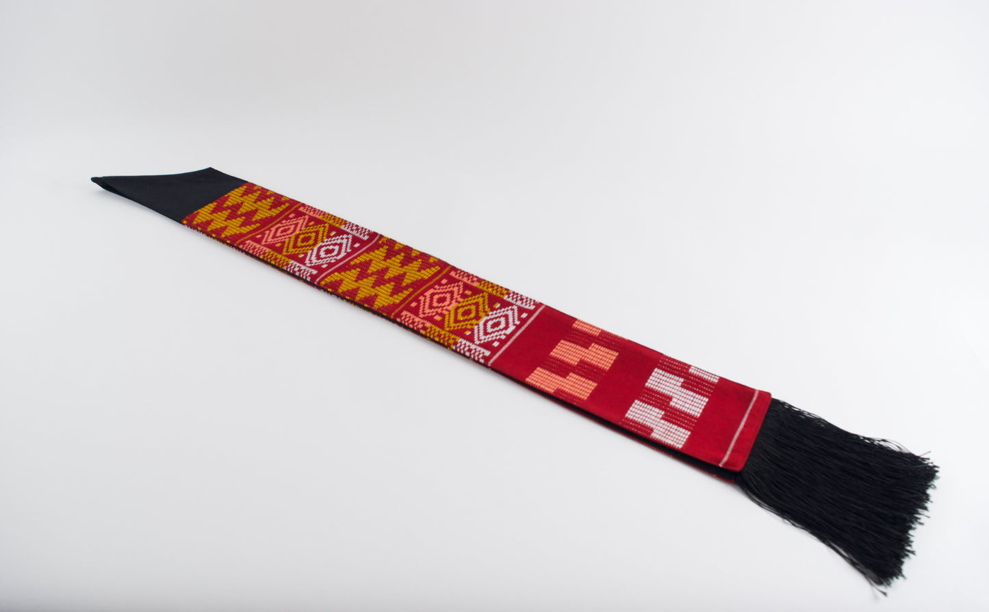 Royal Collection African Kente Graduation Sash - Red, Gold, and White Pattern