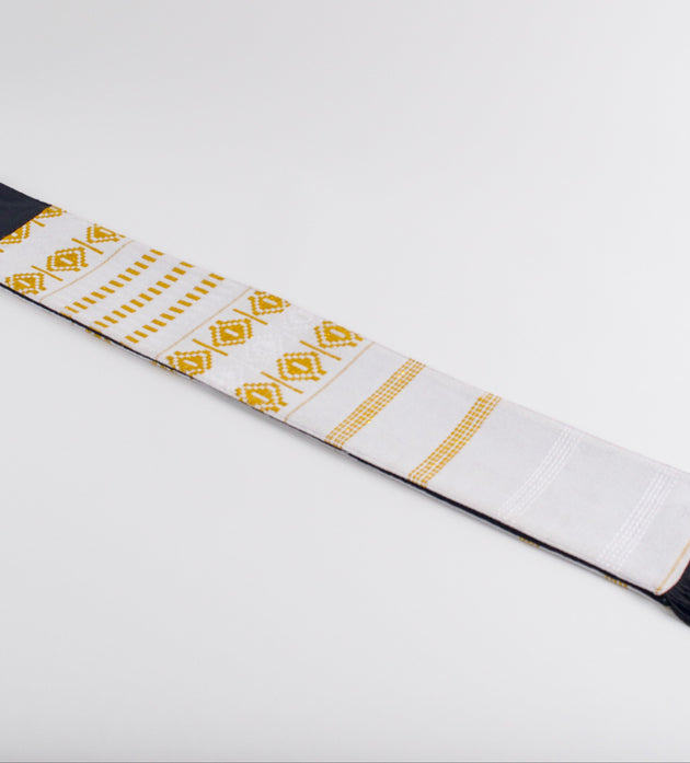 Royal Collection African Kente Graduation Sash - White and Gold Pattern