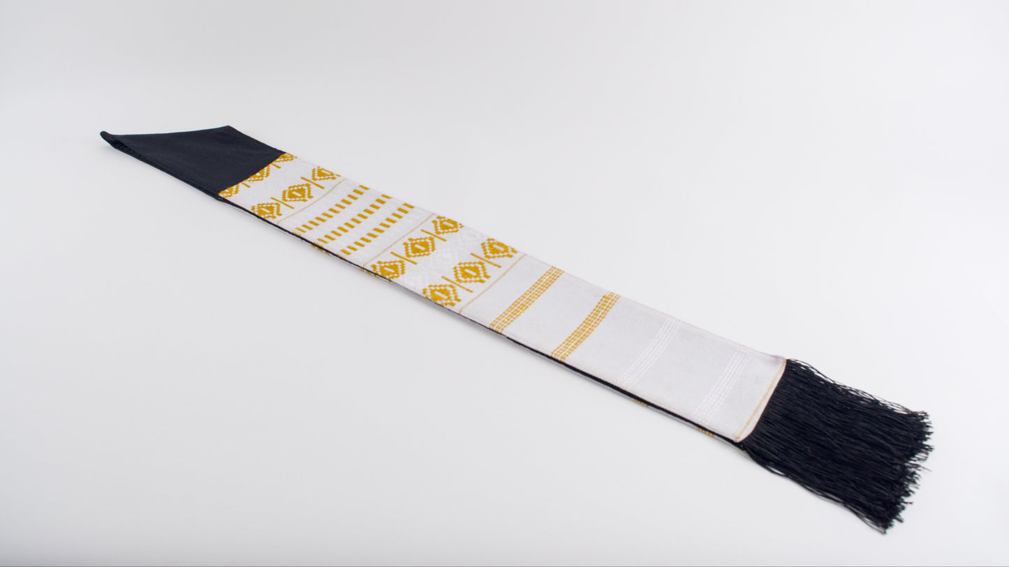 Royal Collection African Kente Graduation Sash - White and Gold Pattern