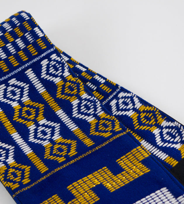 Royal Collection African Kente Graduation Sash - Blue, Gold, and White Pattern