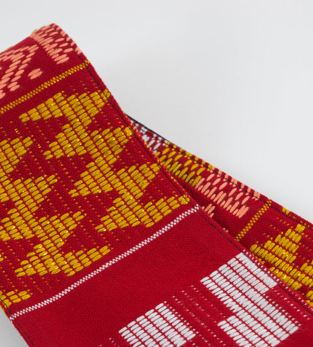 Royal Collection African Kente Graduation Sash - Red, Gold, and White Pattern