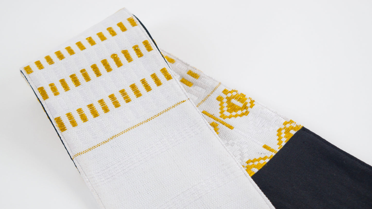 Royal Collection African Kente Graduation Sash - White and Gold Pattern