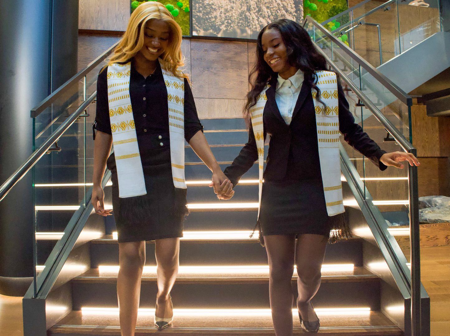 Royal Collection African Kente Graduation Sash - White and Gold Pattern