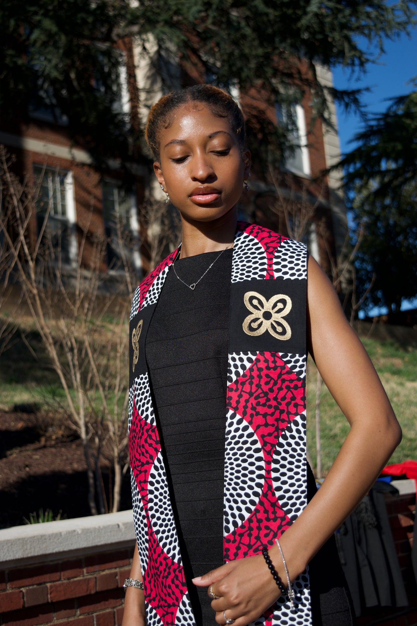 Honors Collection African Print Graduation Sash w/ Adinkra Embroidery - BESE SAKA (Affluence, Power, Abundance, Unity)