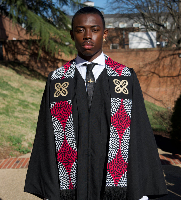 Honors Collection African Print Graduation Sash w/ Adinkra Embroidery - BESE SAKA (Affluence, Power, Abundance, Unity)