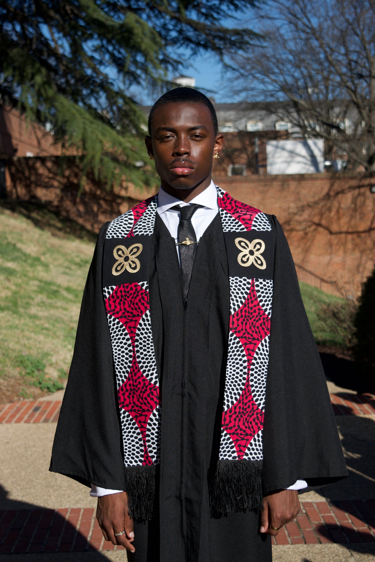Honors Collection African Print Graduation Sash w/ Adinkra Embroidery - BESE SAKA (Affluence, Power, Abundance, Unity)