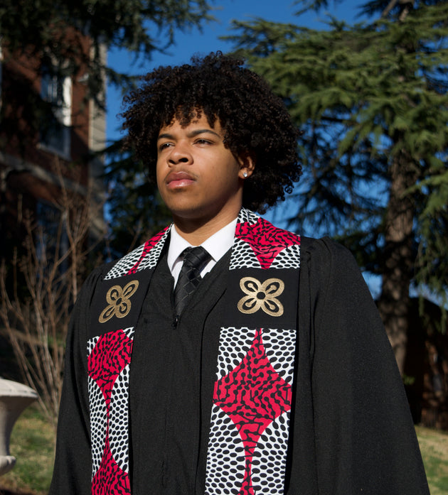 Honors Collection African Print Graduation Sash w/ Adinkra Embroidery - BESE SAKA (Affluence, Power, Abundance, Unity)