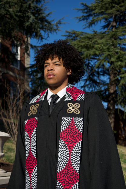 Honors Collection African Print Graduation Sash w/ Adinkra Embroidery - BESE SAKA (Affluence, Power, Abundance, Unity)