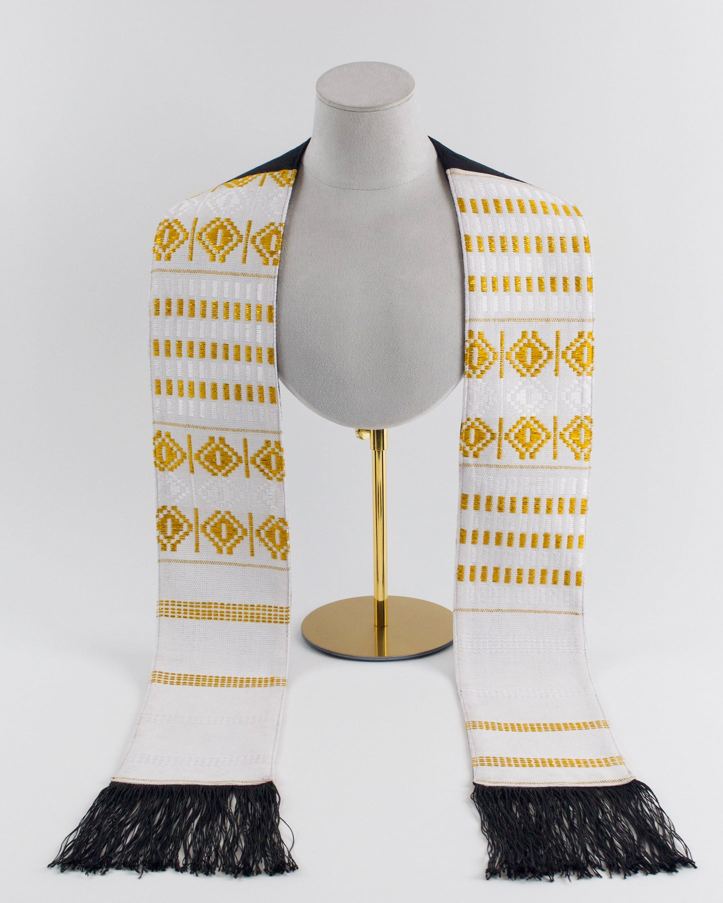 Royal Collection African Kente Graduation Sash - White and Gold Pattern