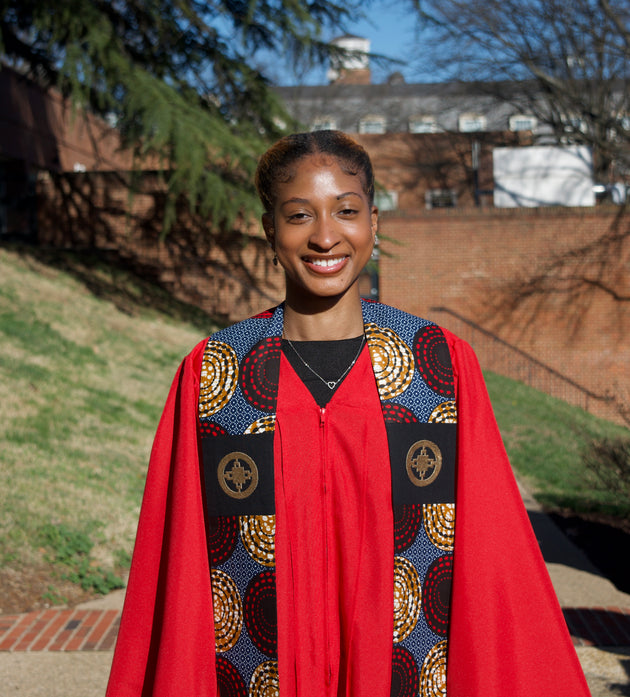Honors Collection African Print Graduation Sash w/ Adinkra Embroidery - DAME DAME (Intelligence, Ingenuity)