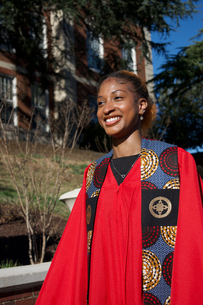 Honors Collection African Print Graduation Sash w/ Adinkra Embroidery - DAME DAME (Intelligence, Ingenuity)