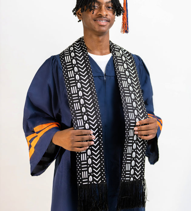 Heritage Collection African Print Graduation Sash - Black and White Print