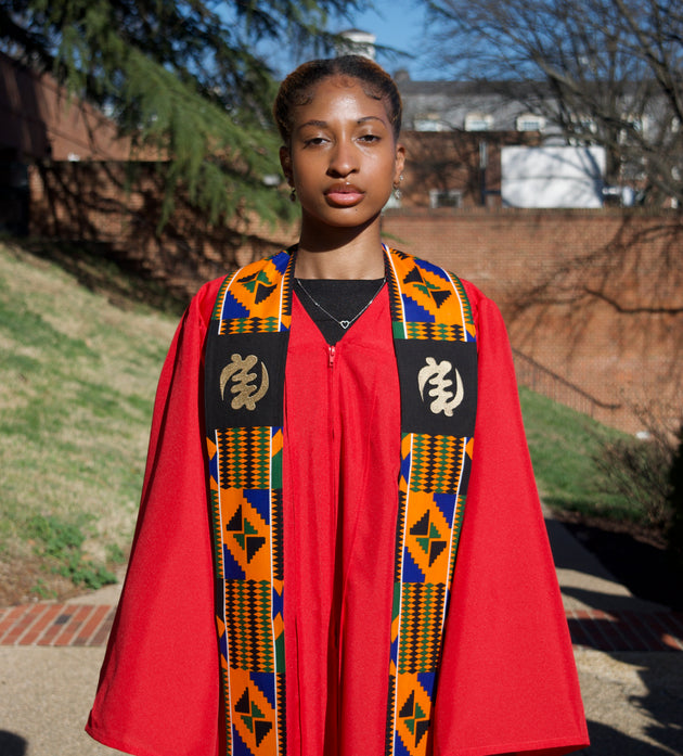 Honors Collection African Print Graduation Sash w/ Adinkra Embroidery - GYE NYAME (Supremacy of God)