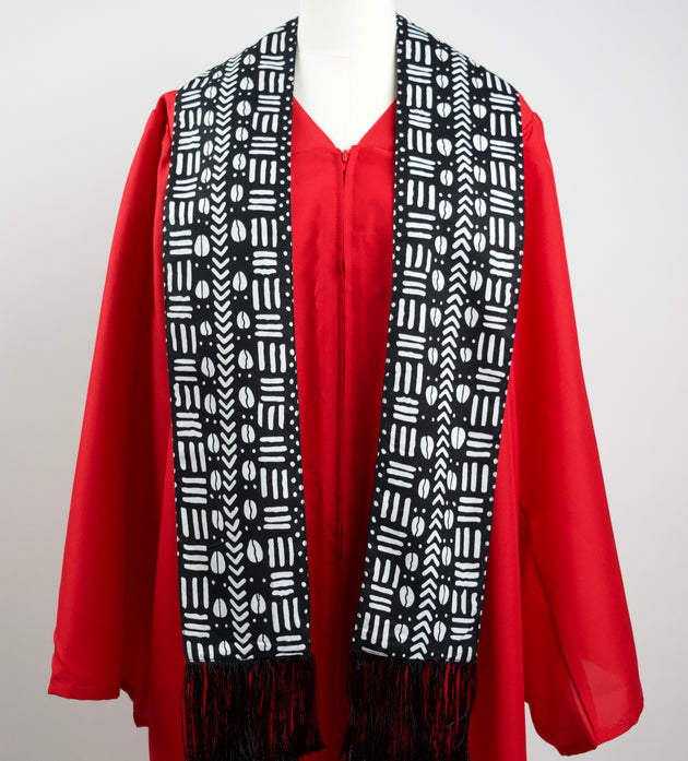 Heritage Collection African Print Graduation Sash - Black and White Print