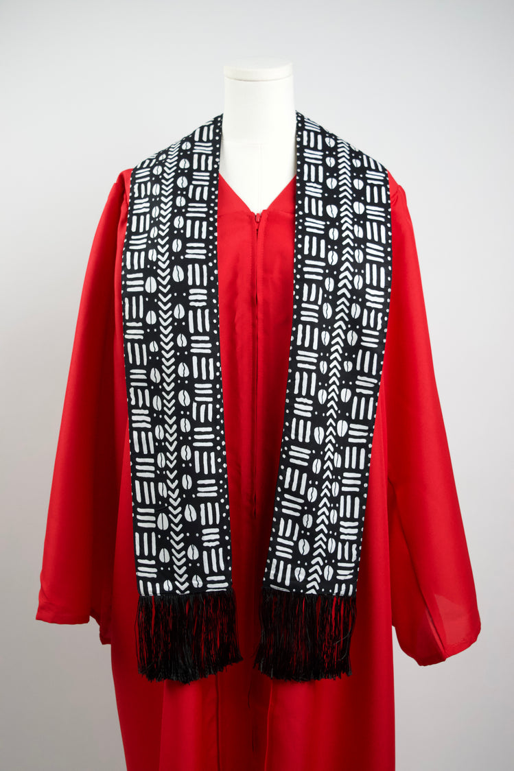 Heritage Collection African Print Graduation Sash - Black and White Print
