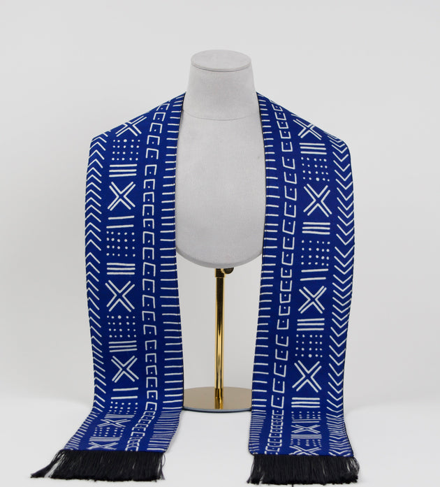Heritage Collection African Print Graduation Sash - Blue and White Print