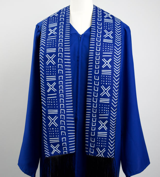 Heritage Collection African Print Graduation Sash - Blue and White Print