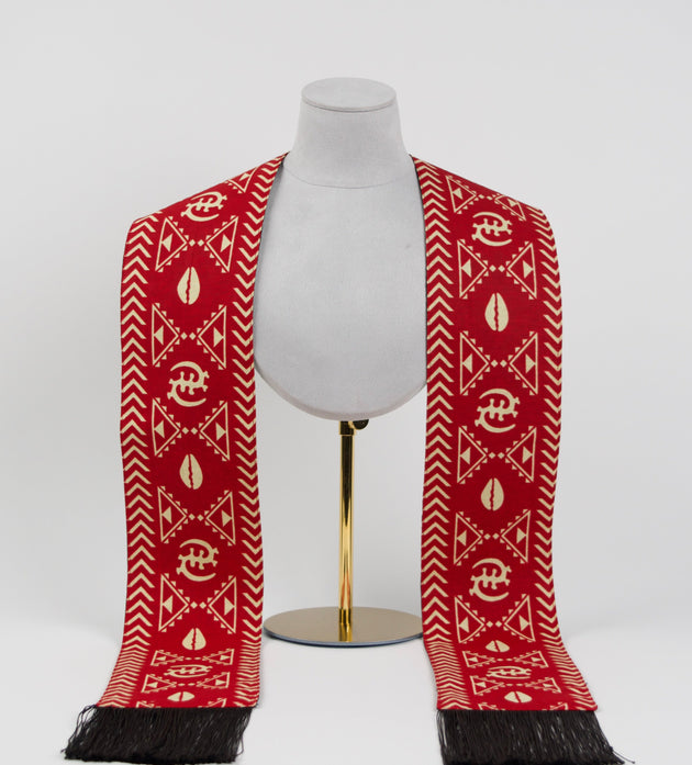 Heritage Collection African Print Graduation Sash - Red and White Print
