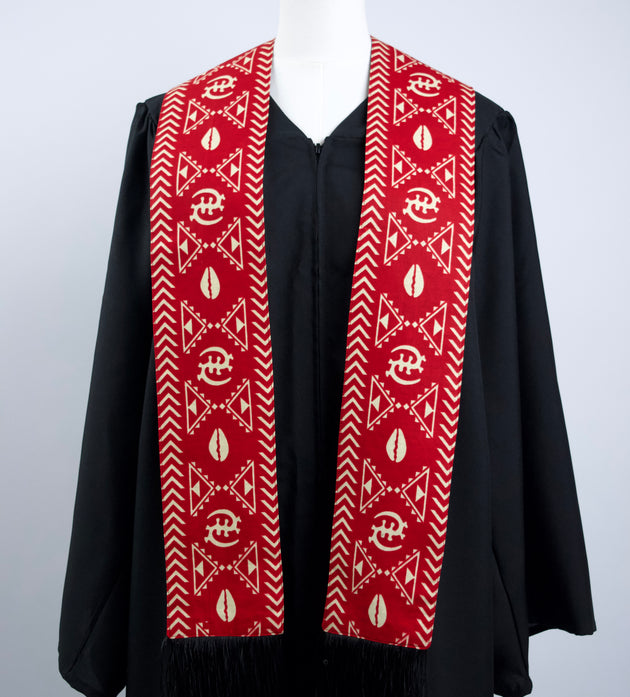 Heritage Collection African Print Graduation Sash - Red and White Print