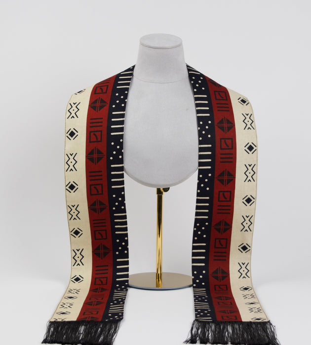 Heritage Collection African Print Graduation Sash - Tricolor Navy, Cream and Red Print