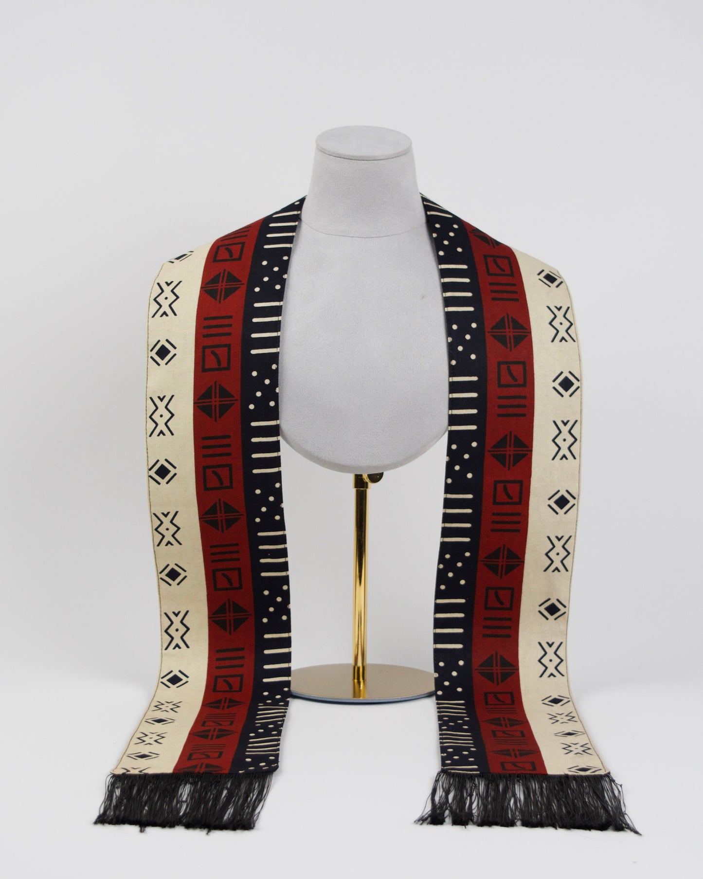Heritage Collection African Print Graduation Sash - Tricolor Navy, Cream and Red Print