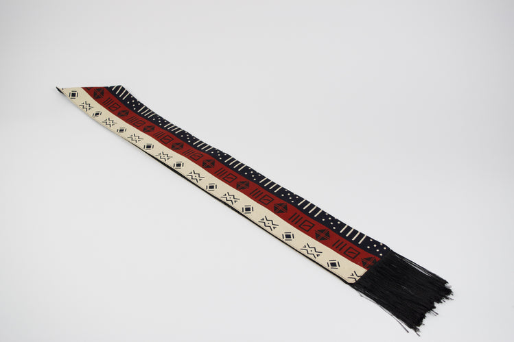 Heritage Collection African Print Graduation Sash - Tricolor Navy, Cream and Red Print