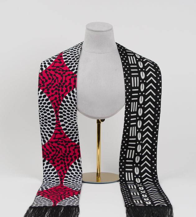 Heritage Collection African Print Graduation Sash - Two Pattern Black, Pink, White Print