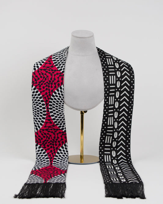 Heritage Collection African Print Graduation Sash - Two Pattern Black, Pink, White Print