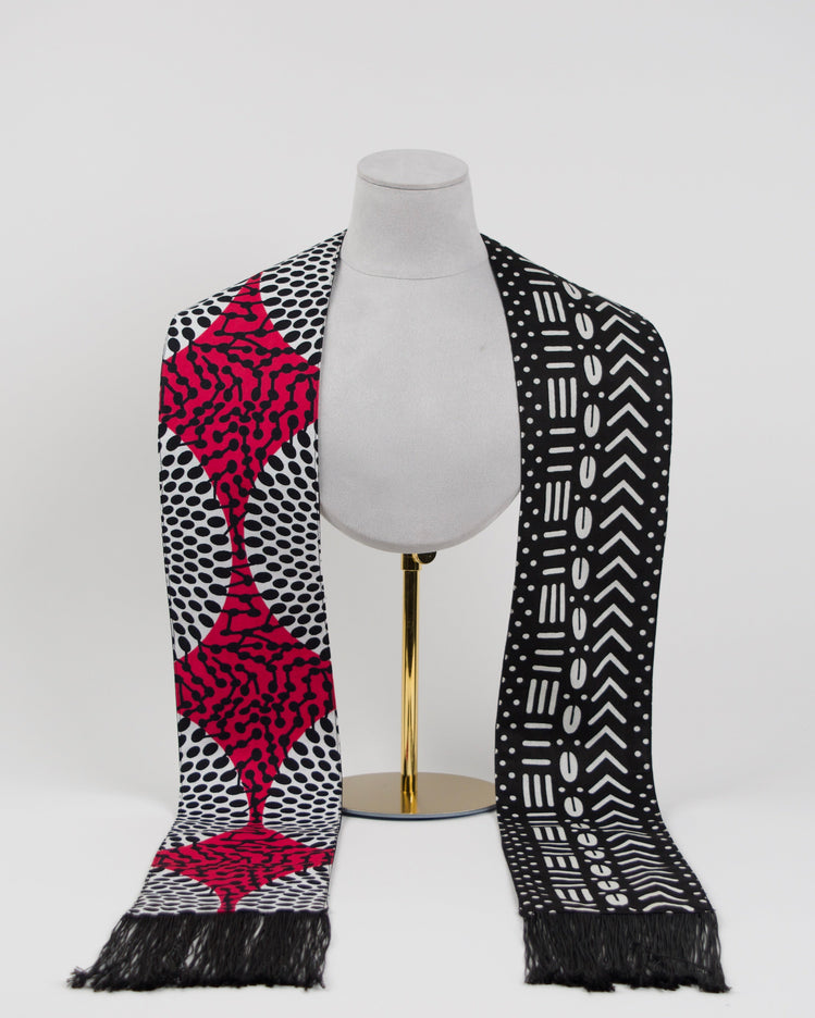 Heritage Collection African Print Graduation Sash - Two Pattern Black, Pink, White Print